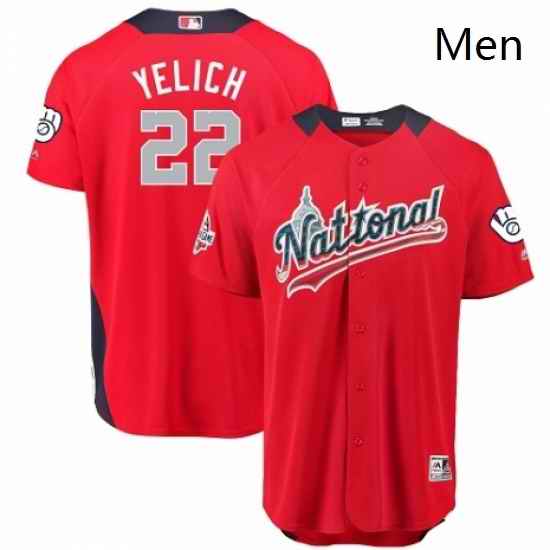 Mens Majestic Milwaukee Brewers 22 Christian Yelich Game Red National League 2018 MLB All Star MLB Jersey